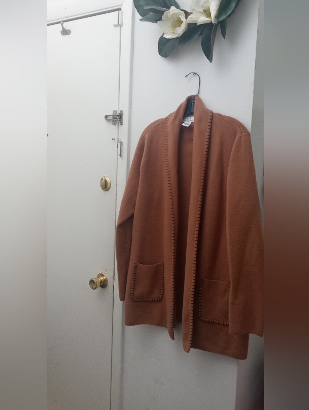 Magaschoni Open-Front Knit Coatigan in Camel Brown